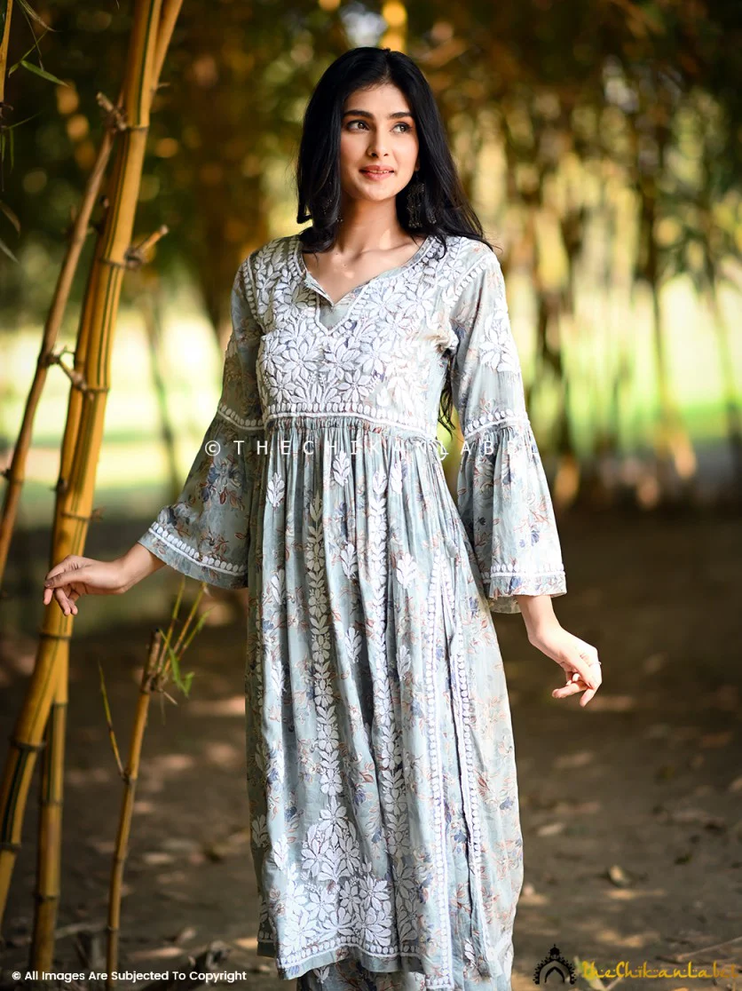 Eliza Modal Chikankari Kurta Set-Green - Image 6