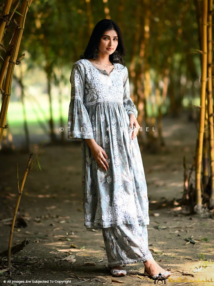 Eliza Modal Chikankari Kurta Set-Green - Image 7