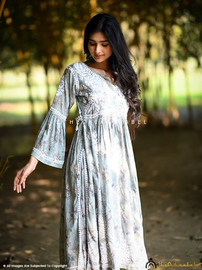 Eliza Modal Chikankari Kurta Set-Green - Image 8