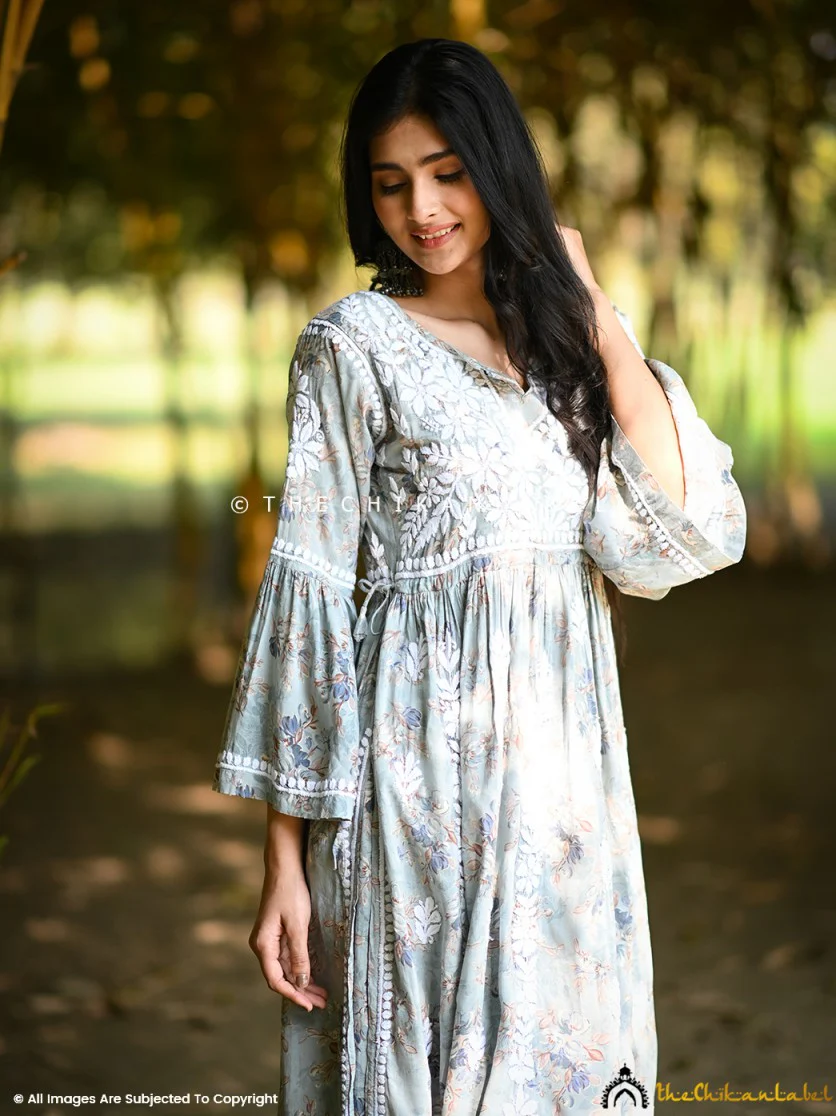 Eliza Modal Chikankari Kurta Set-Green - Image 9