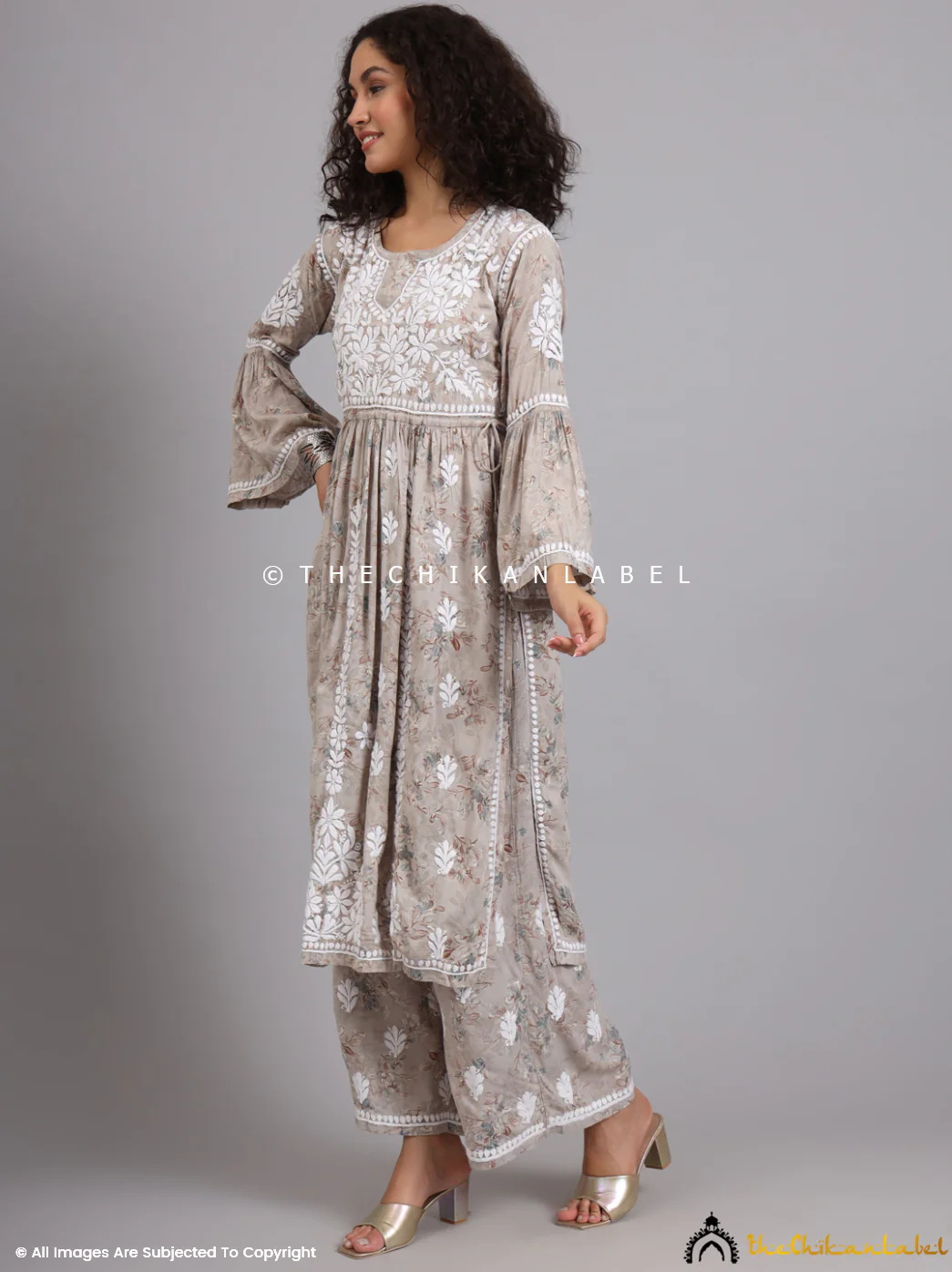 Eliza Modal Chikankari Kurta Set-Grey - Image 10