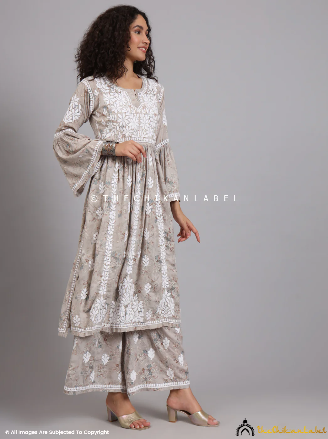 Eliza Modal Chikankari Kurta Set-Grey - Image 11