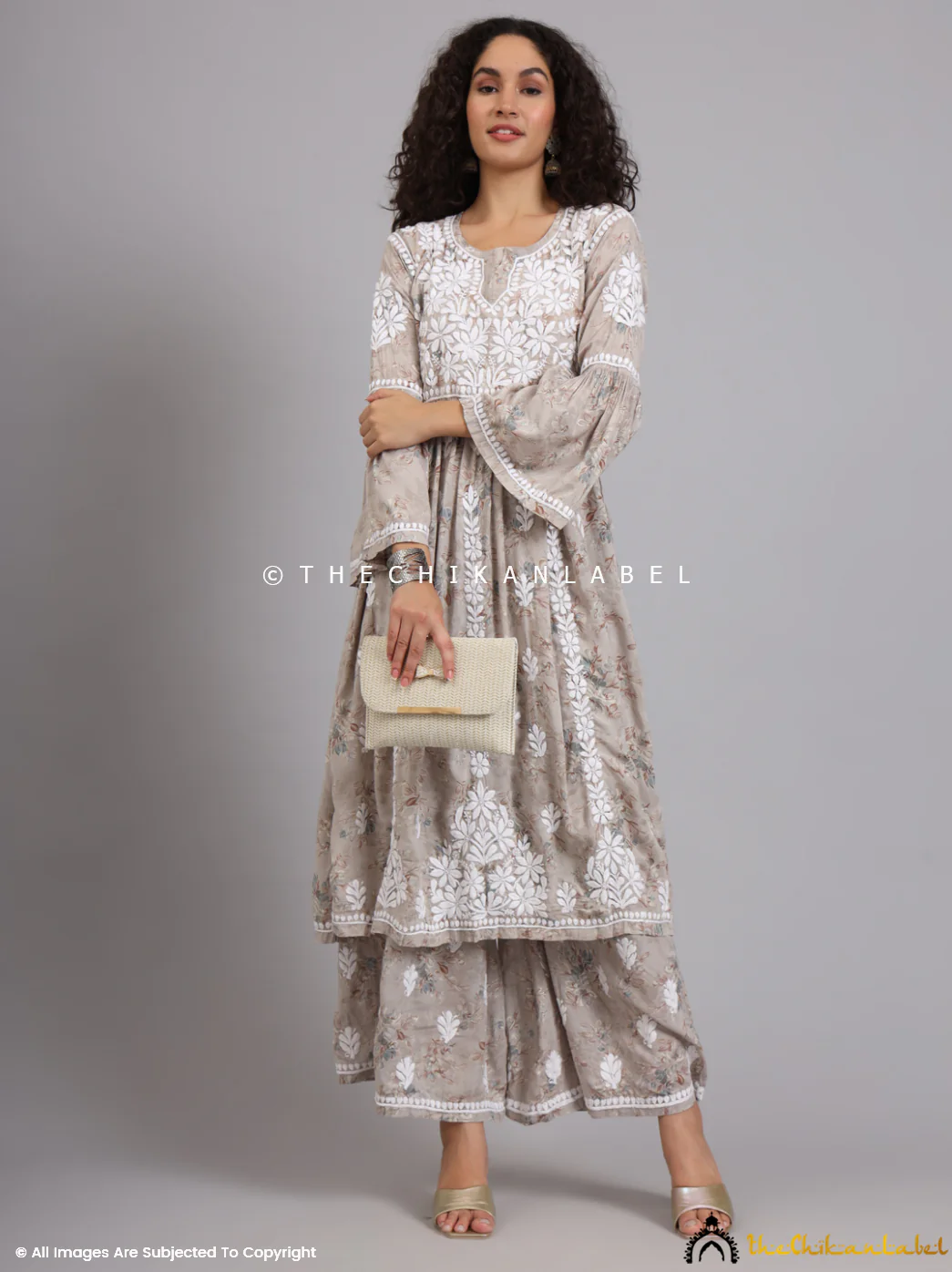 Eliza Modal Chikankari Kurta Set-Grey - Image 12