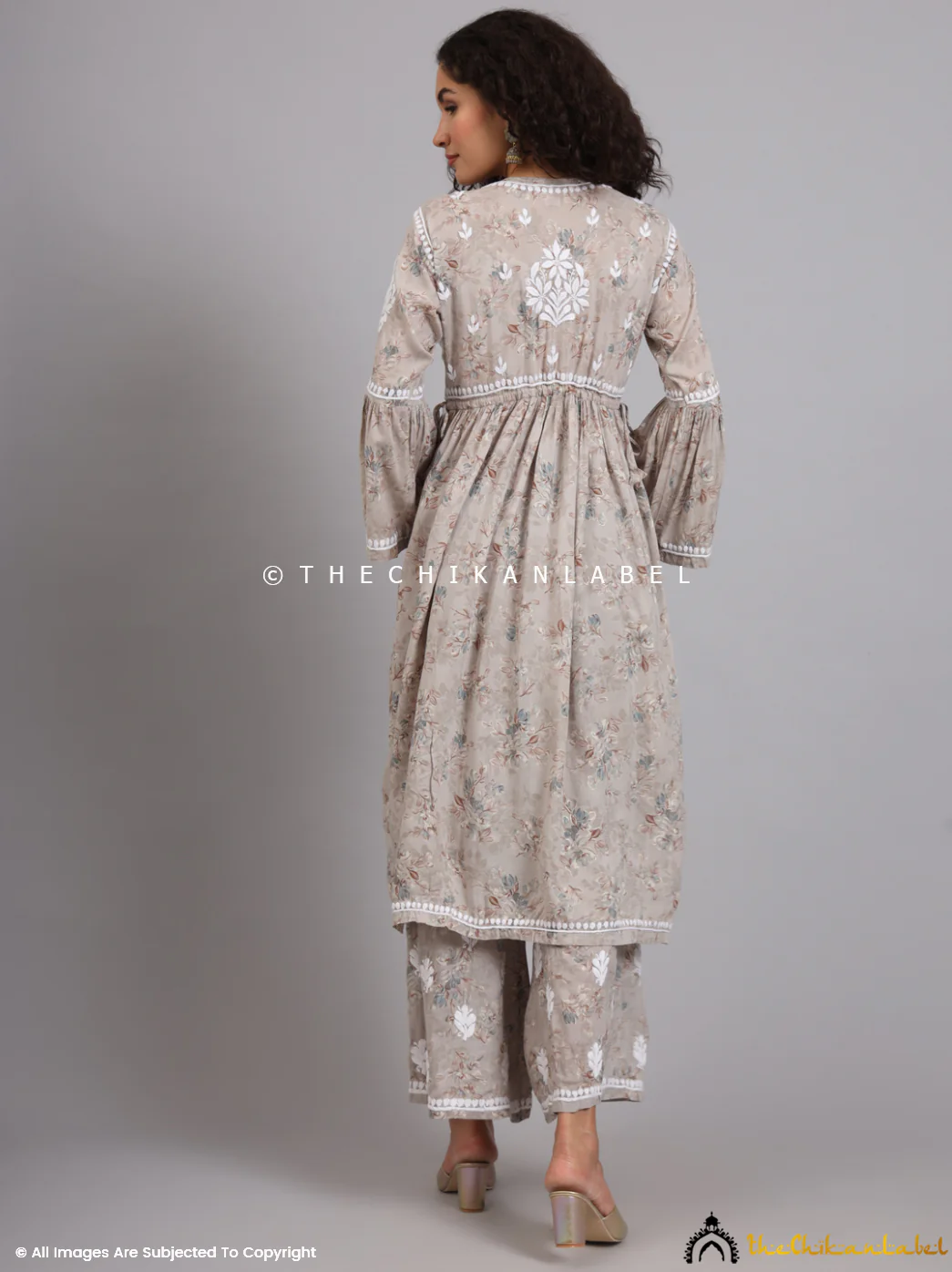 Eliza Modal Chikankari Kurta Set-Grey - Image 3