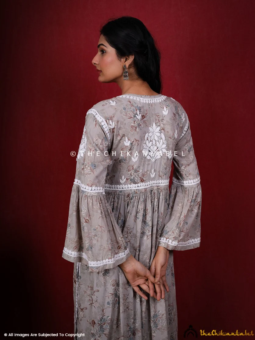 Eliza Modal Chikankari Kurta Set-Grey - Image 7