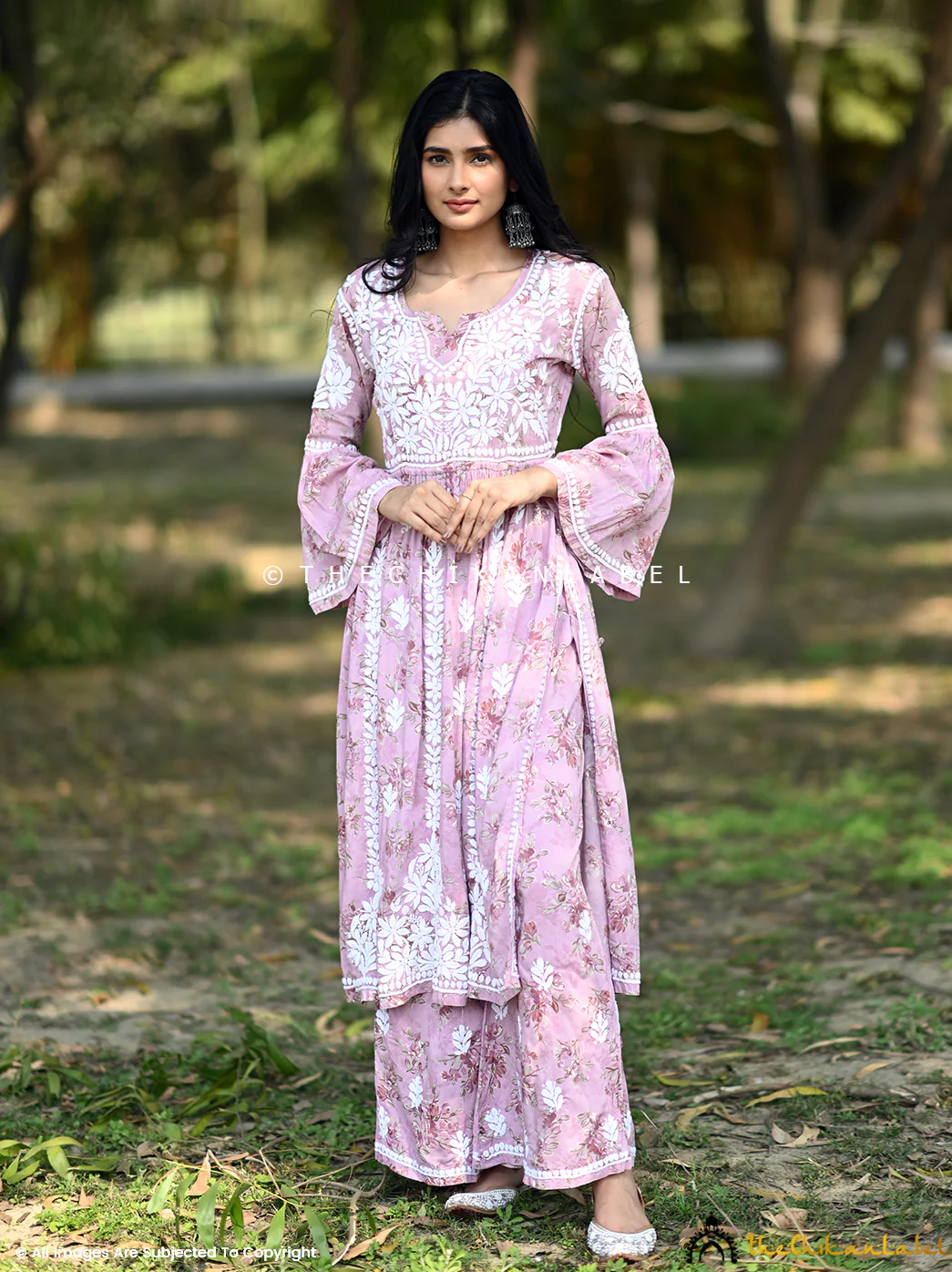 Eliza Modal Chikankari Kurta Set-Pink - Image 3