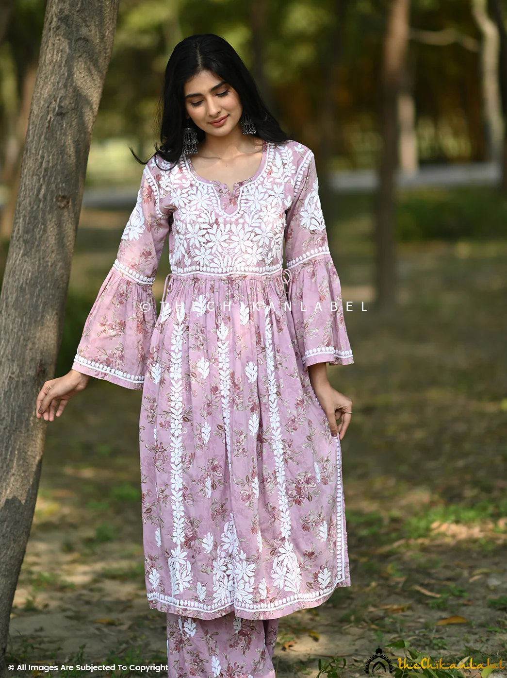 Eliza Modal Chikankari Kurta Set-Pink - Image 5