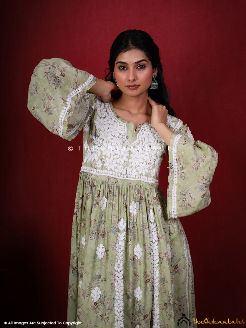 Eliza Modal Chikankari Kurta Set- Pista Green - Image 10