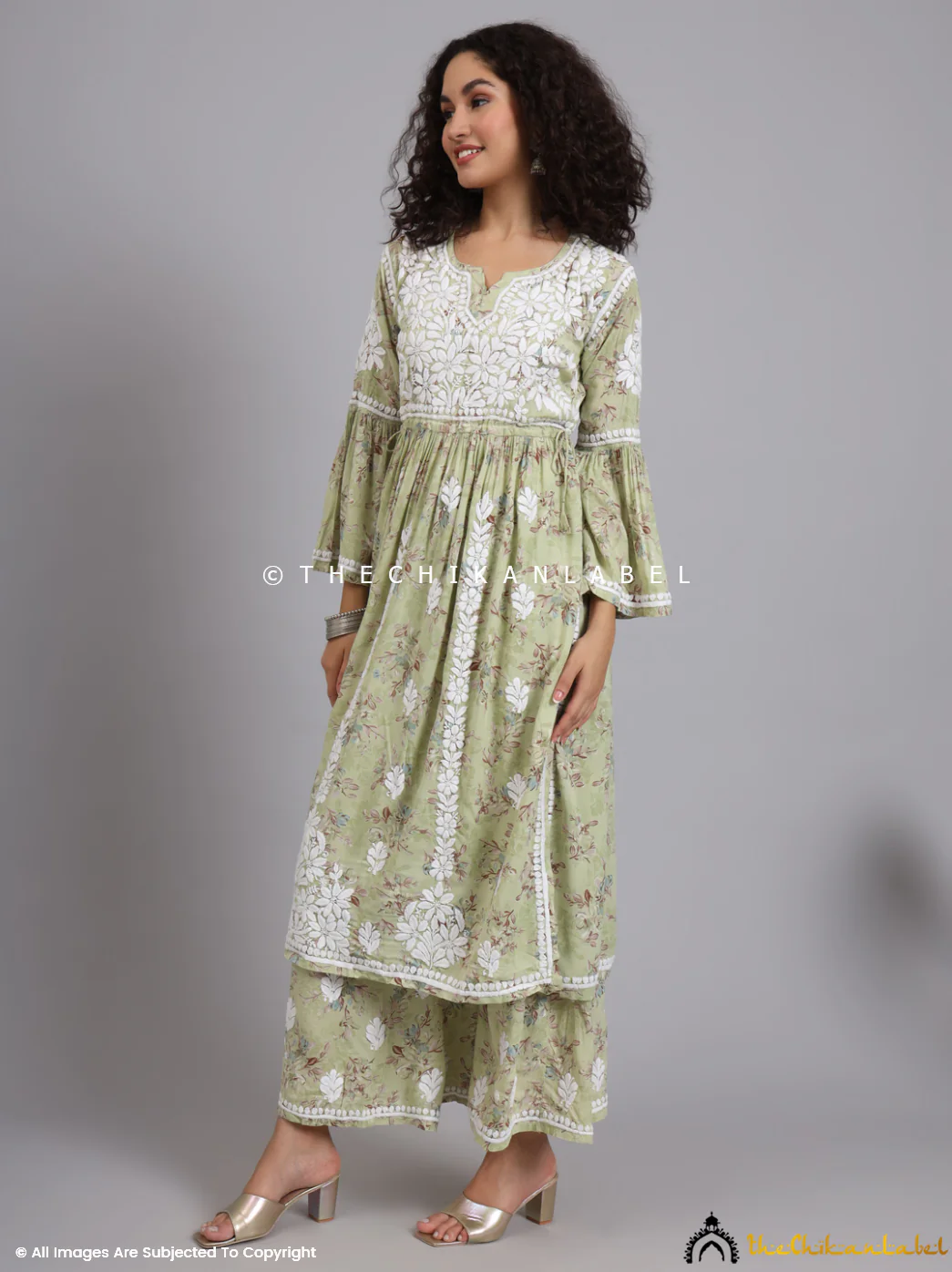 Eliza Modal Chikankari Kurta Set- Pista Green - Image 11