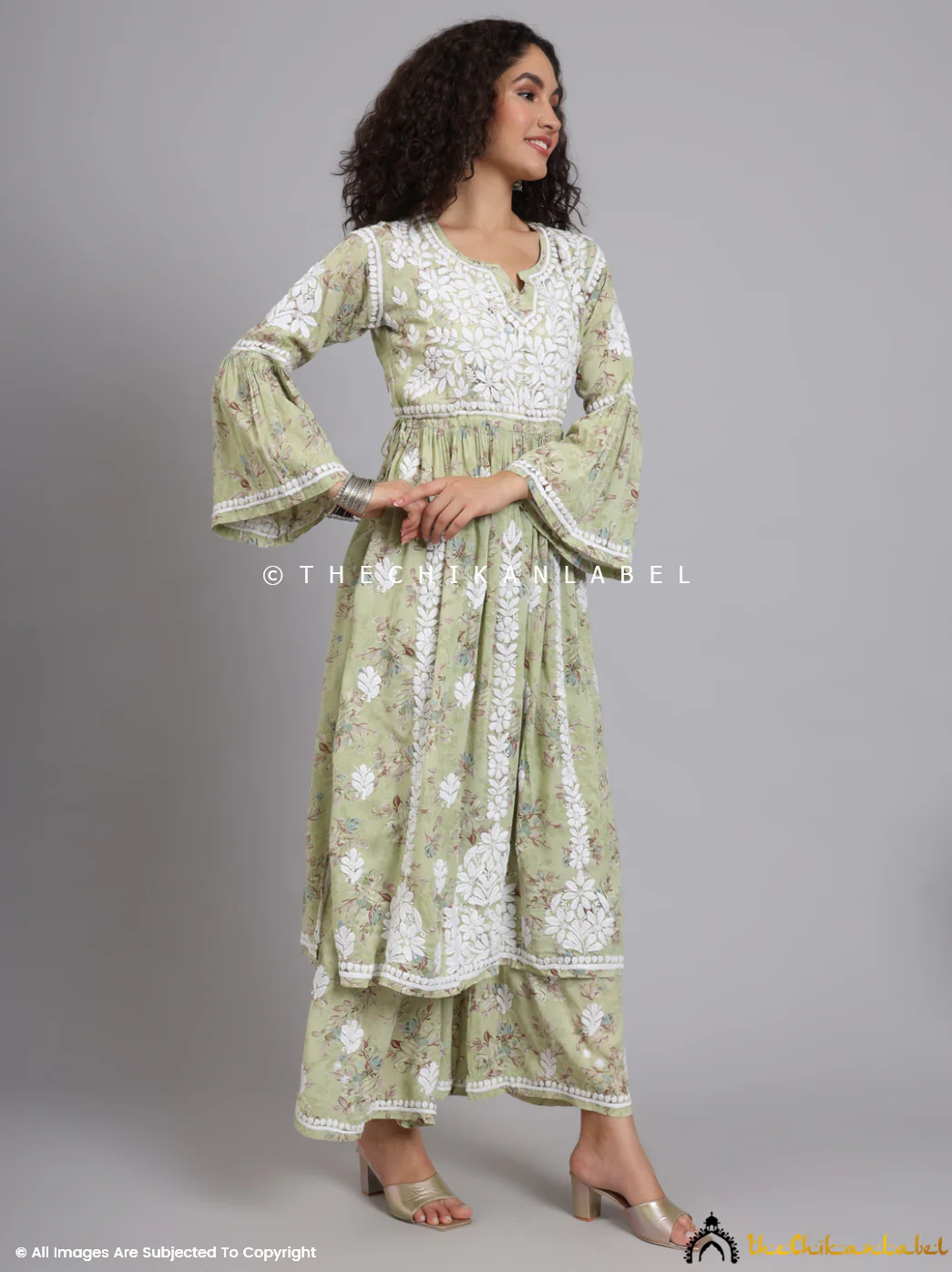 Eliza Modal Chikankari Kurta Set- Pista Green - Image 12