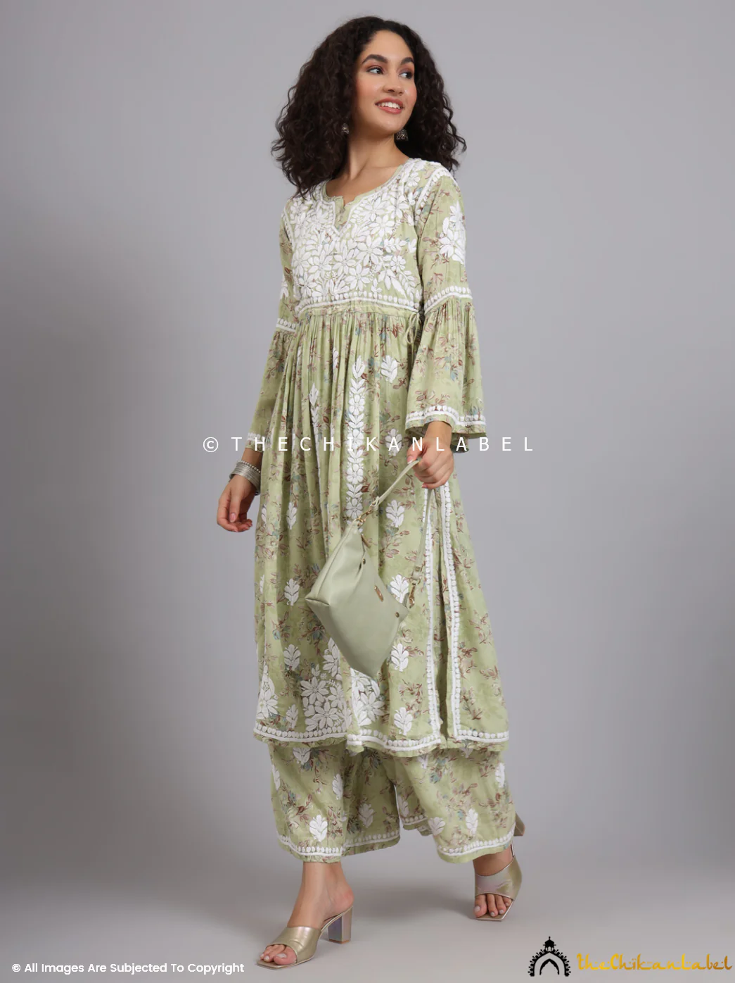 Eliza Modal Chikankari Kurta Set- Pista Green - Image 13