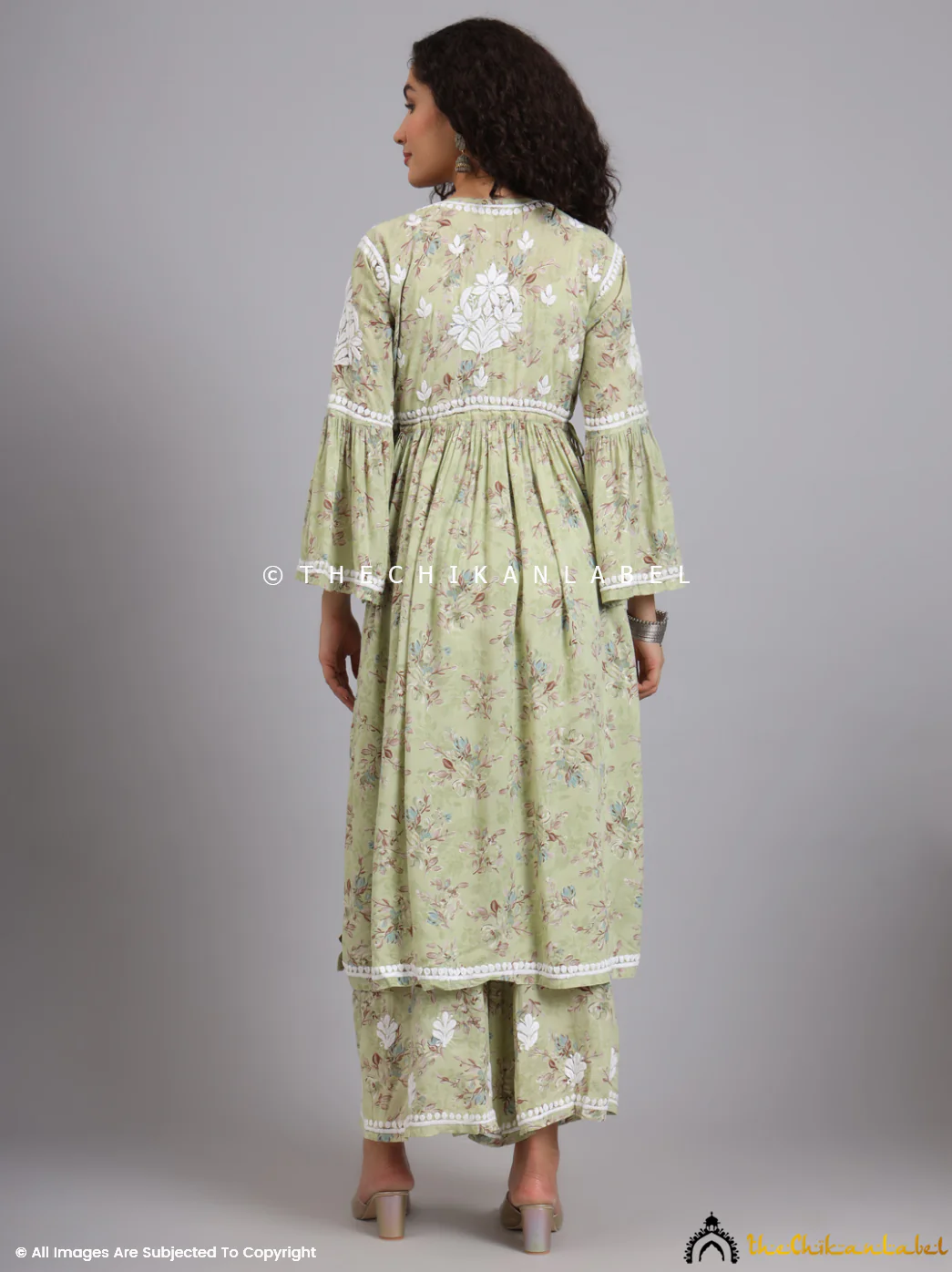 Eliza Modal Chikankari Kurta Set- Pista Green - Image 3