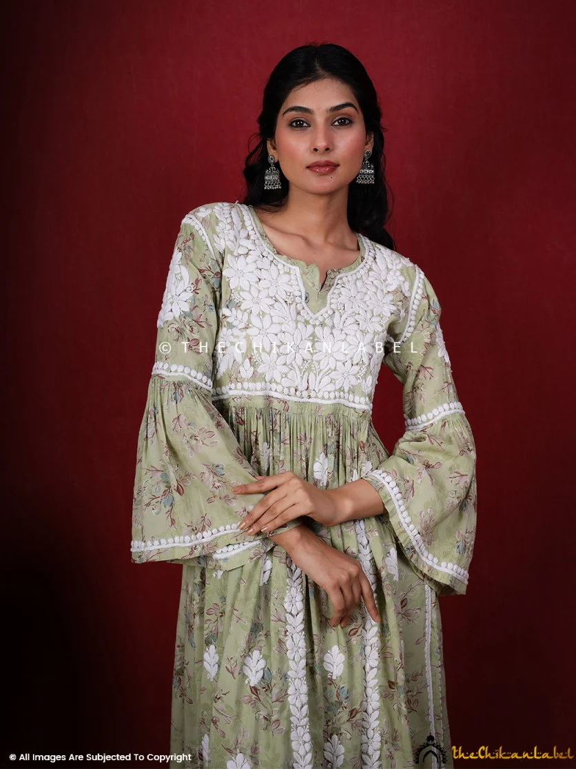 Eliza Modal Chikankari Kurta Set- Pista Green - Image 6