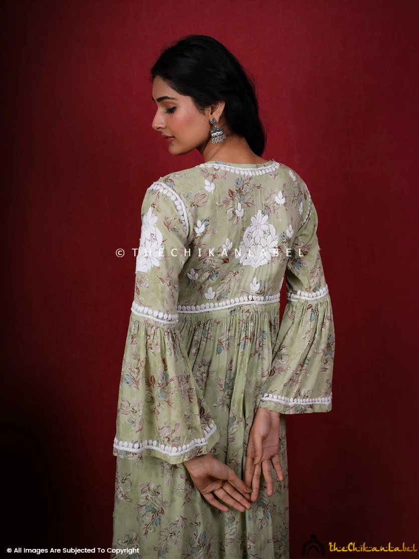 Eliza Modal Chikankari Kurta Set- Pista Green - Image 7