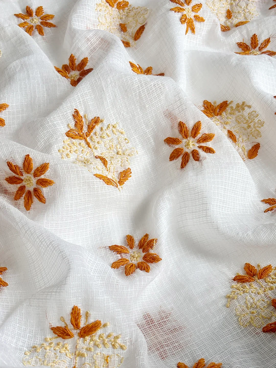 Eshani Kota Cotton Chikankari Un-stitched Kurti Piece with Dupatta - Orange - Image 6