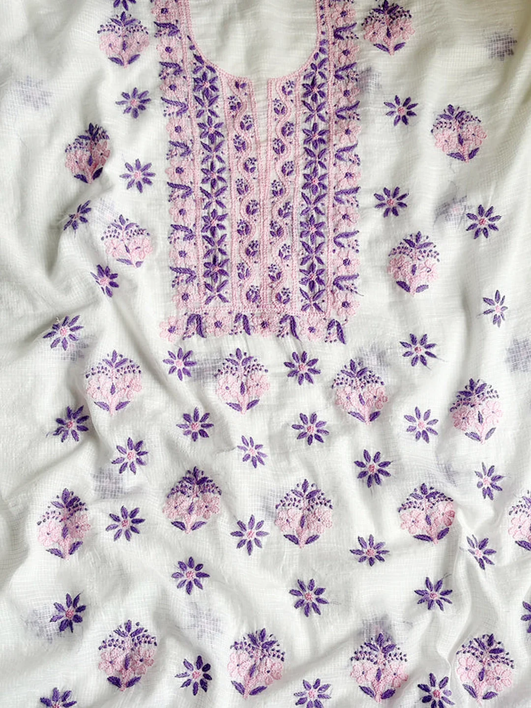Eshani Kota Cotton Chikankari Un-stitched Kurti Piece with Dupatta - Purple - Image 4