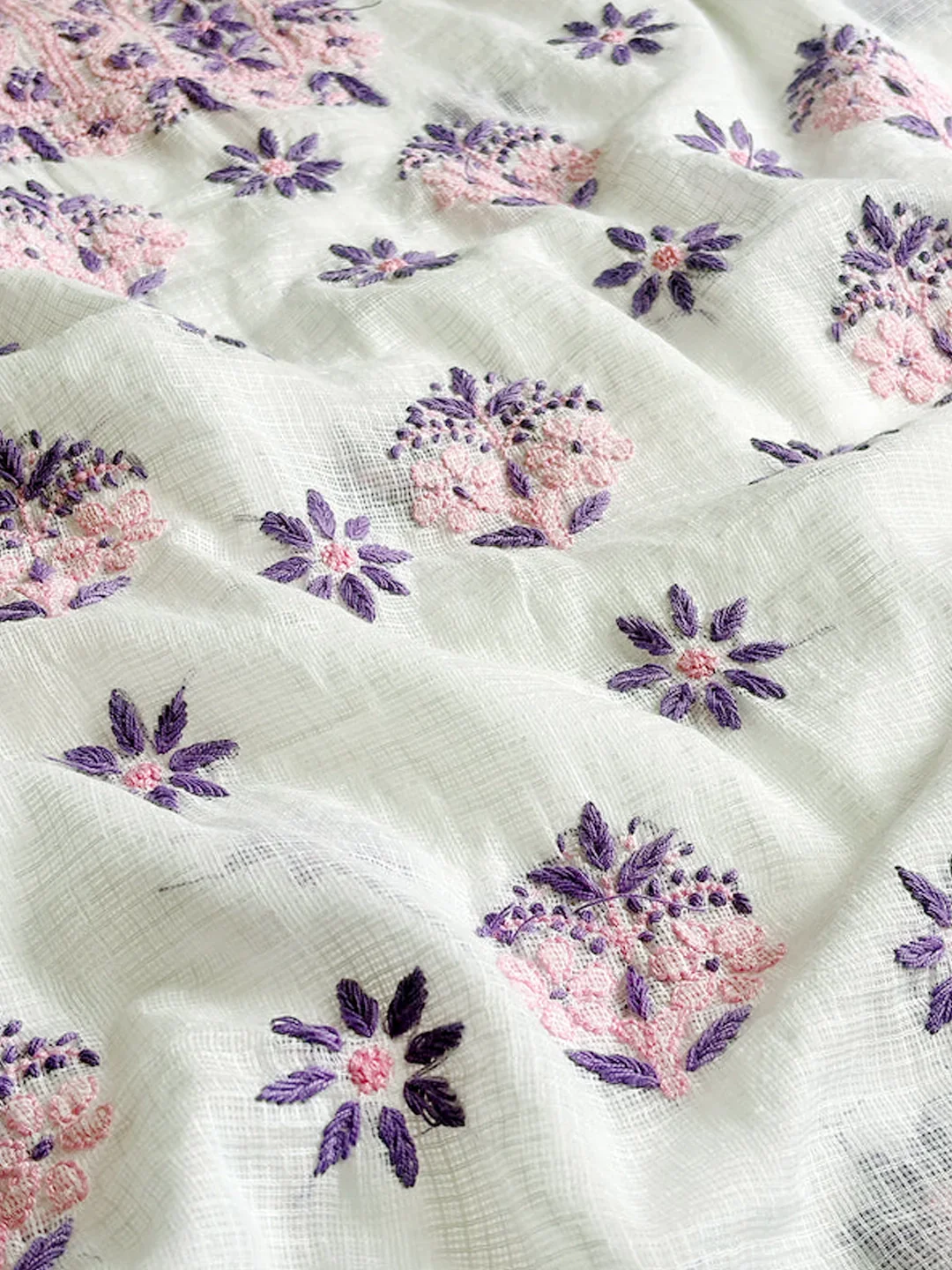Eshani Kota Cotton Chikankari Un-stitched Kurti Piece with Dupatta - Purple - Image 5