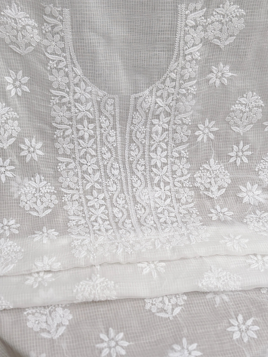 Eshani Kota Cotton Chikankari Un-stitched Kurti Piece with Dupatta - White - Image 4
