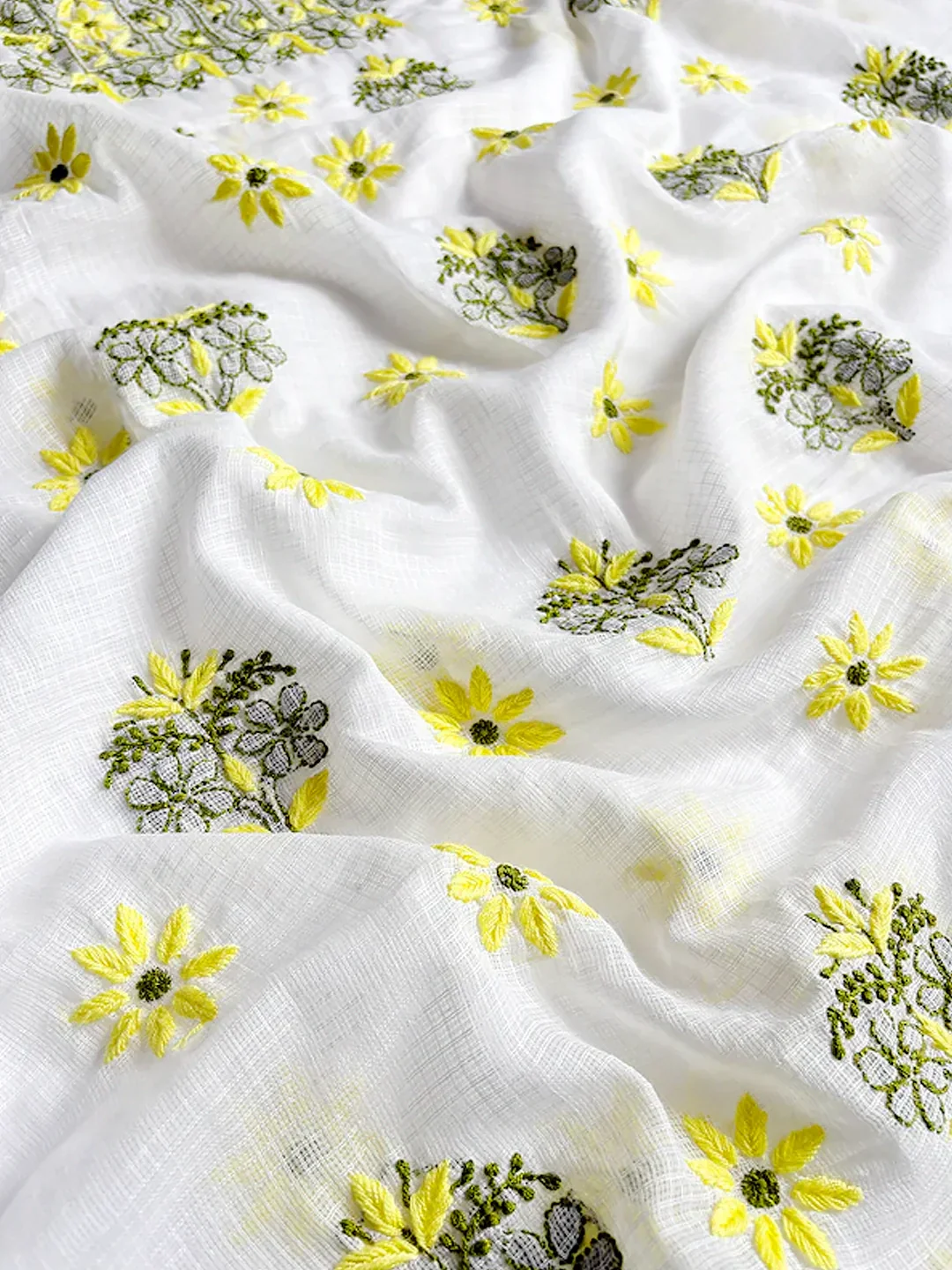 Eshani Kota Cotton Chikankari Un-stitched Kurti Piece with Dupatta - Yellow - Image 5