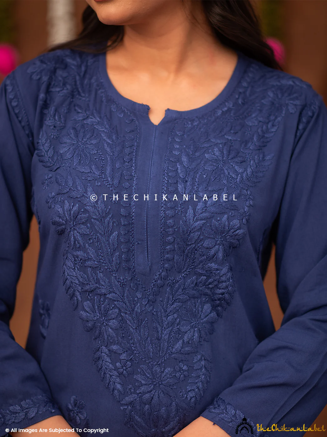 Fatima Rayon Chikankari Straight Kurti - Blue - Image 2