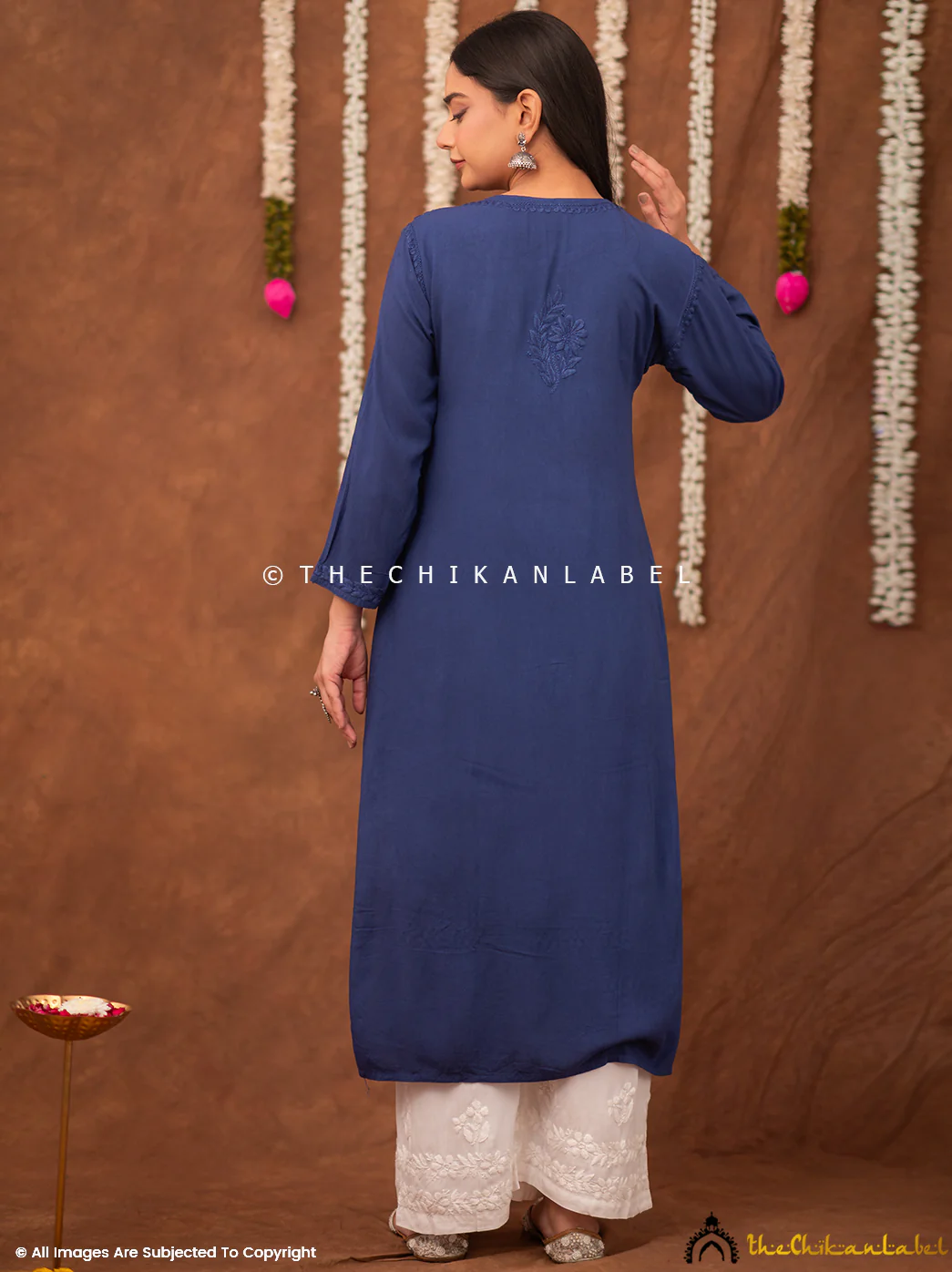 Fatima Rayon Chikankari Straight Kurti - Blue - Image 3