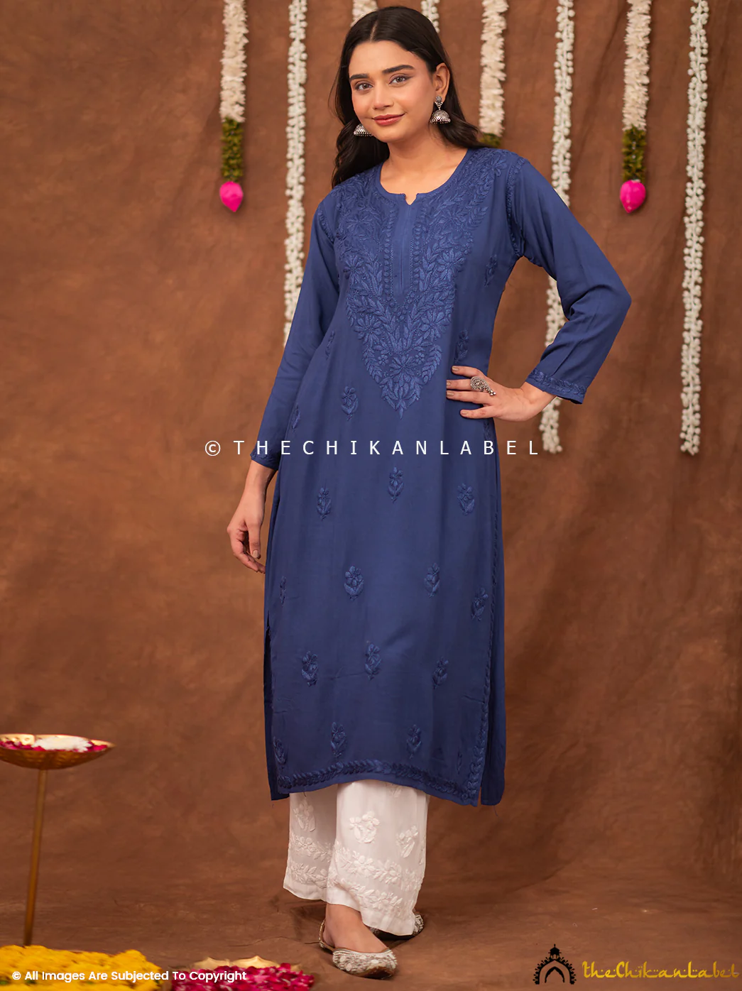 Fatima Rayon Chikankari Straight Kurti - Blue - Image 4