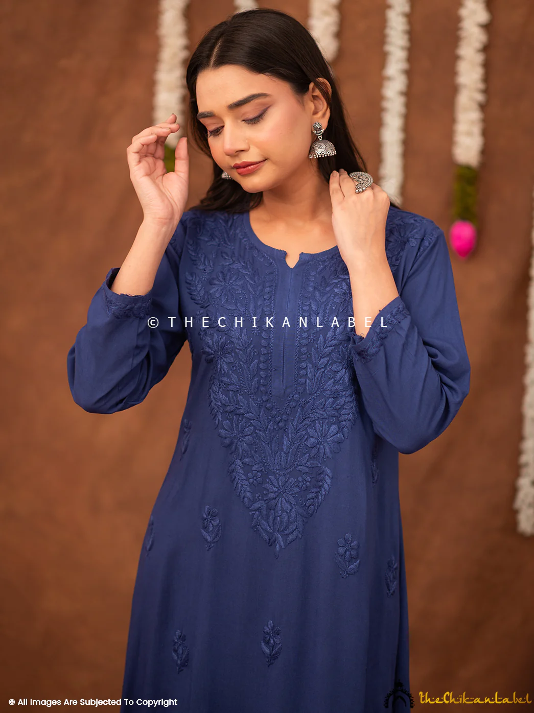 Fatima Rayon Chikankari Straight Kurti - Blue - Image 5