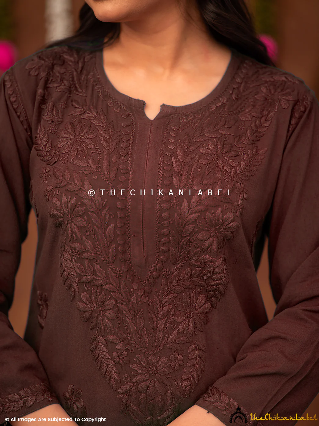 Fatima Rayon Chikankari Straight Kurti - Brown - Image 2