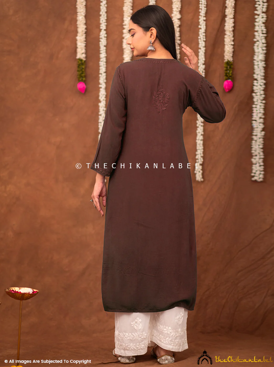 Fatima Rayon Chikankari Straight Kurti - Brown - Image 3