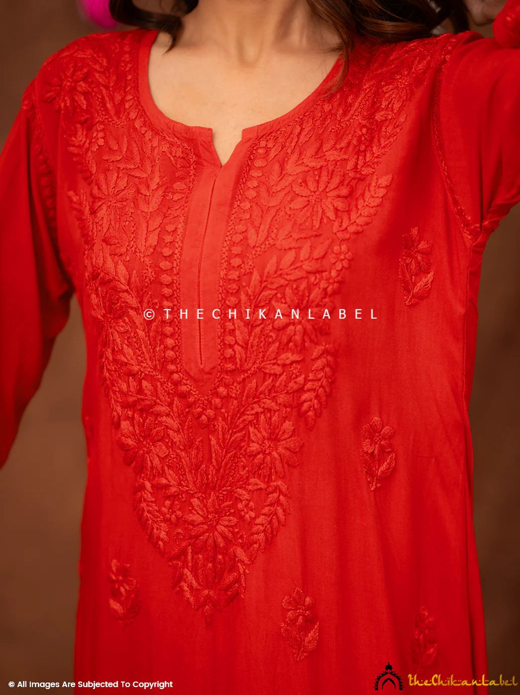 Fatima Rayon Chikankari Straight Kurti - Red - Image 2