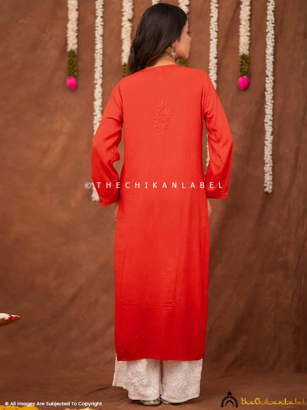 Fatima Rayon Chikankari Straight Kurti - Red - Image 3
