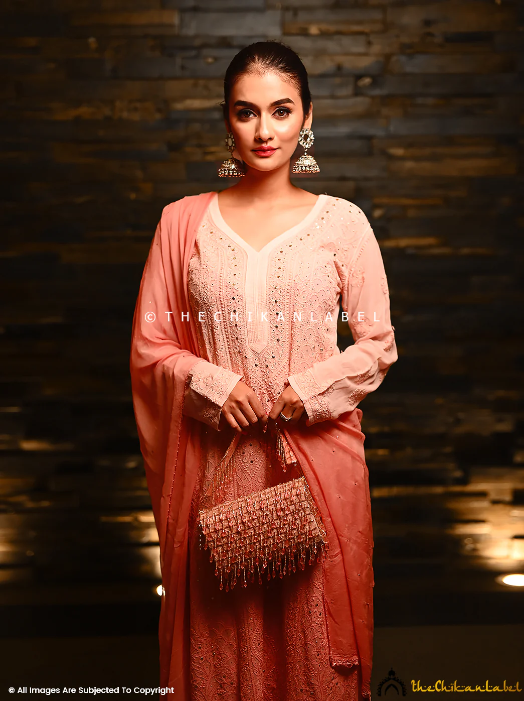 Ruhani Viscose Chikankari Straight Kurta Set with Dupatta - Foundation - Image 2