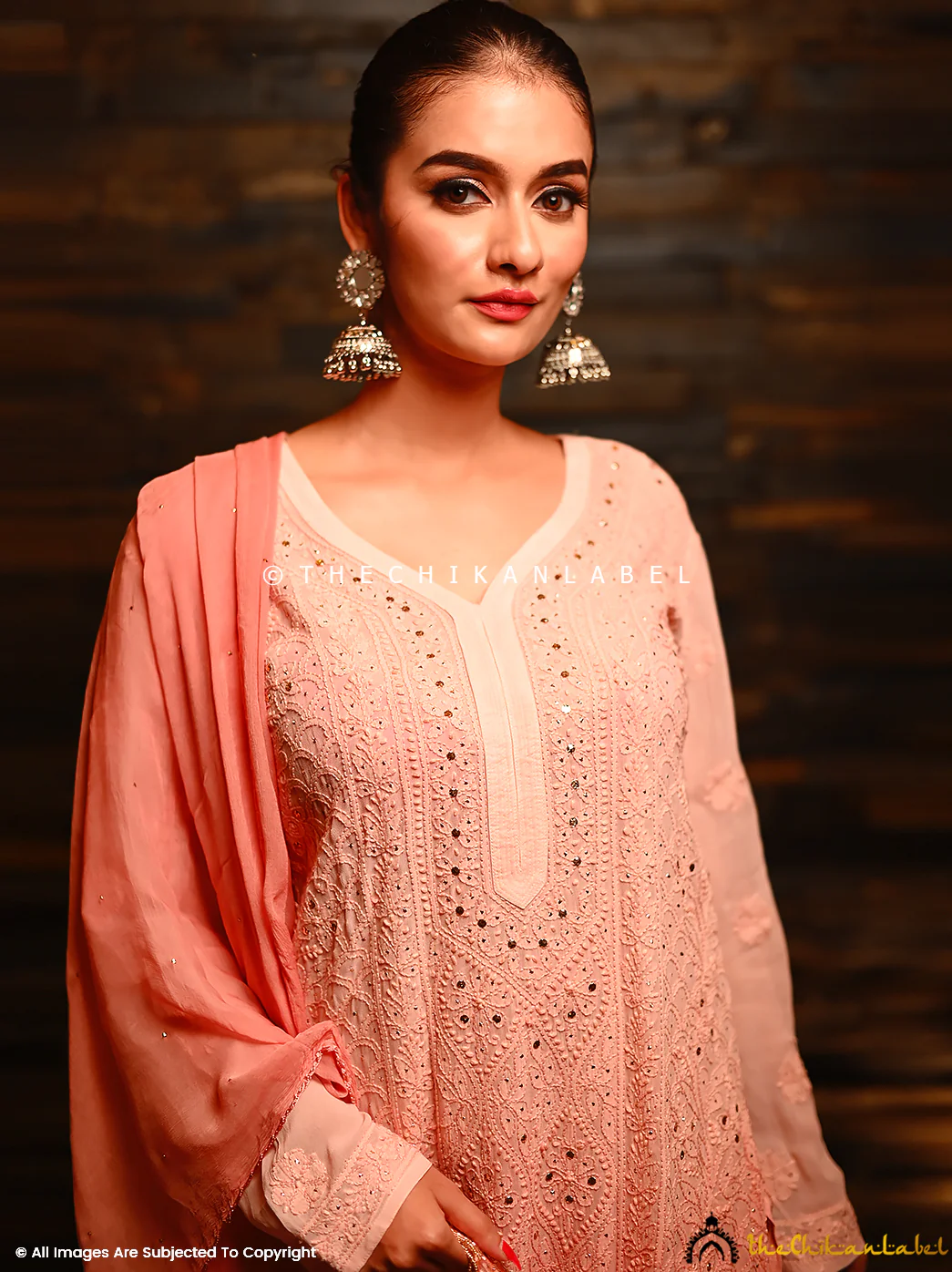 Ruhani Viscose Chikankari Straight Kurta Set with Dupatta - Foundation - Image 4
