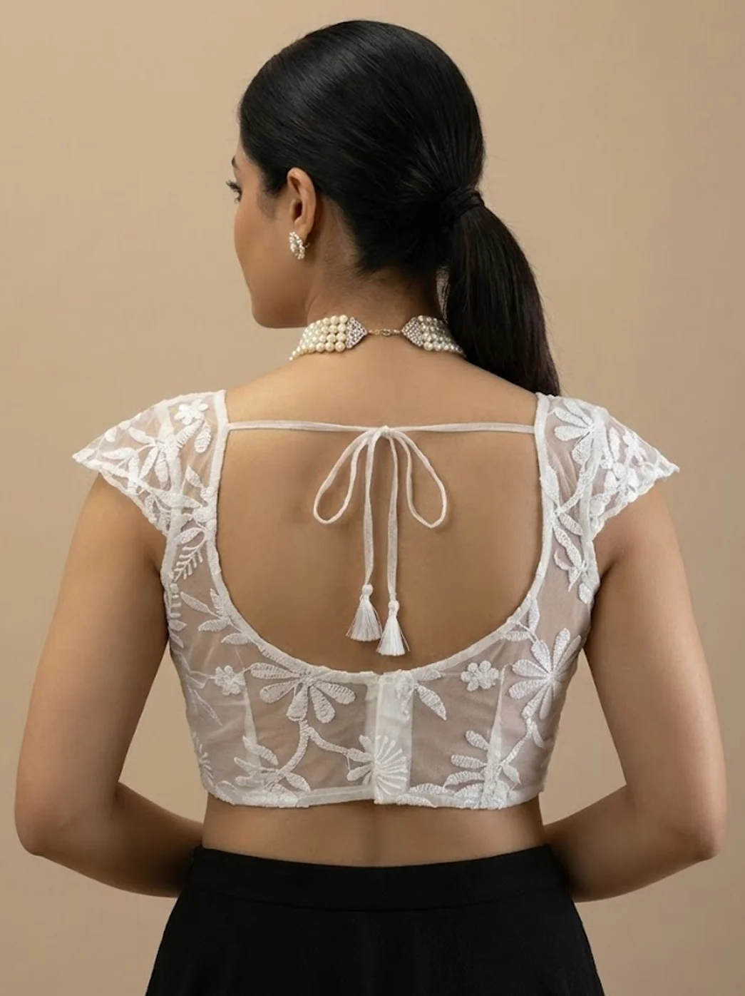 Georgette Chikankari Blouse For Saree - White - Image 2