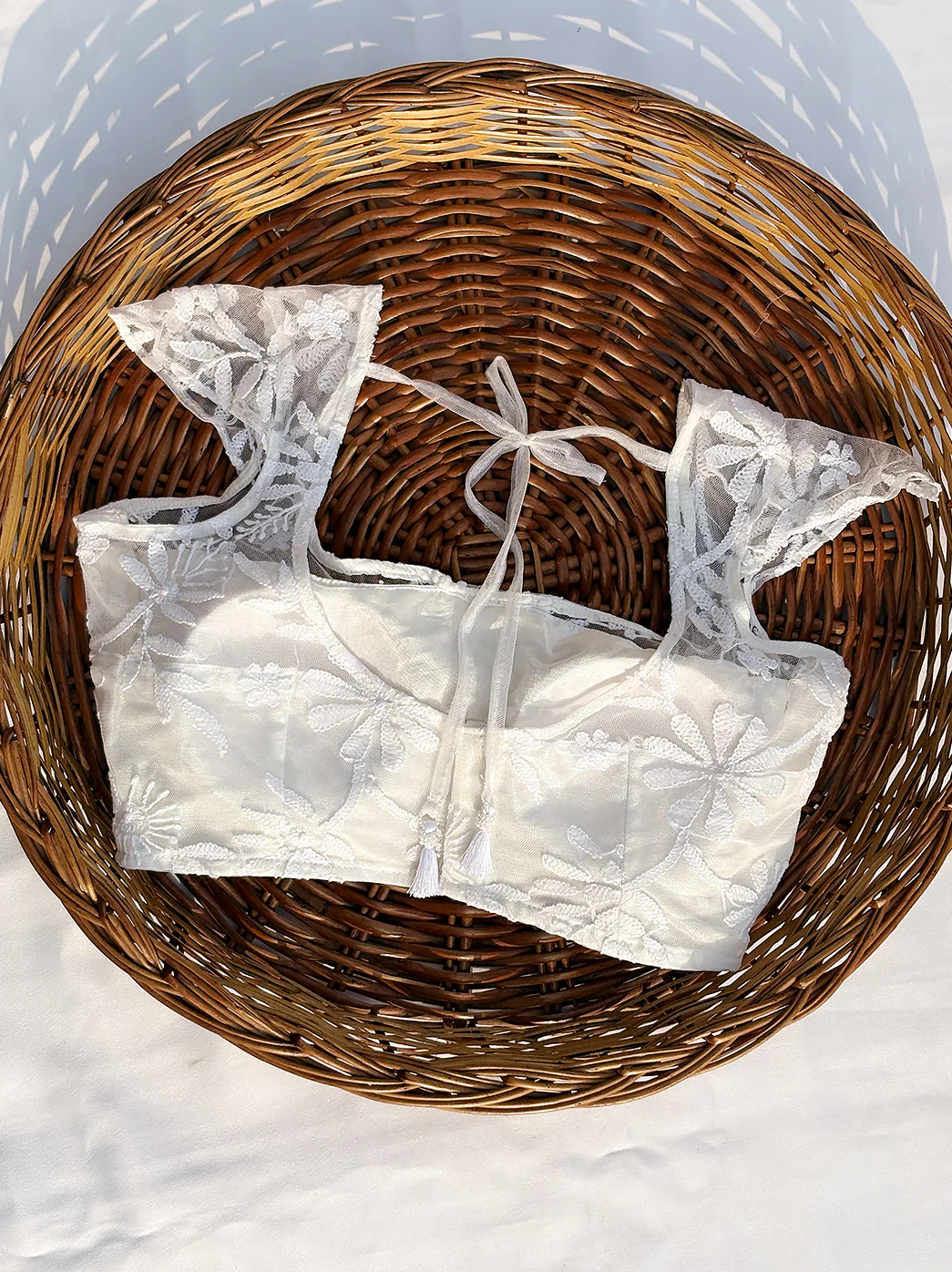 Georgette Chikankari Blouse For Saree - White - Image 4