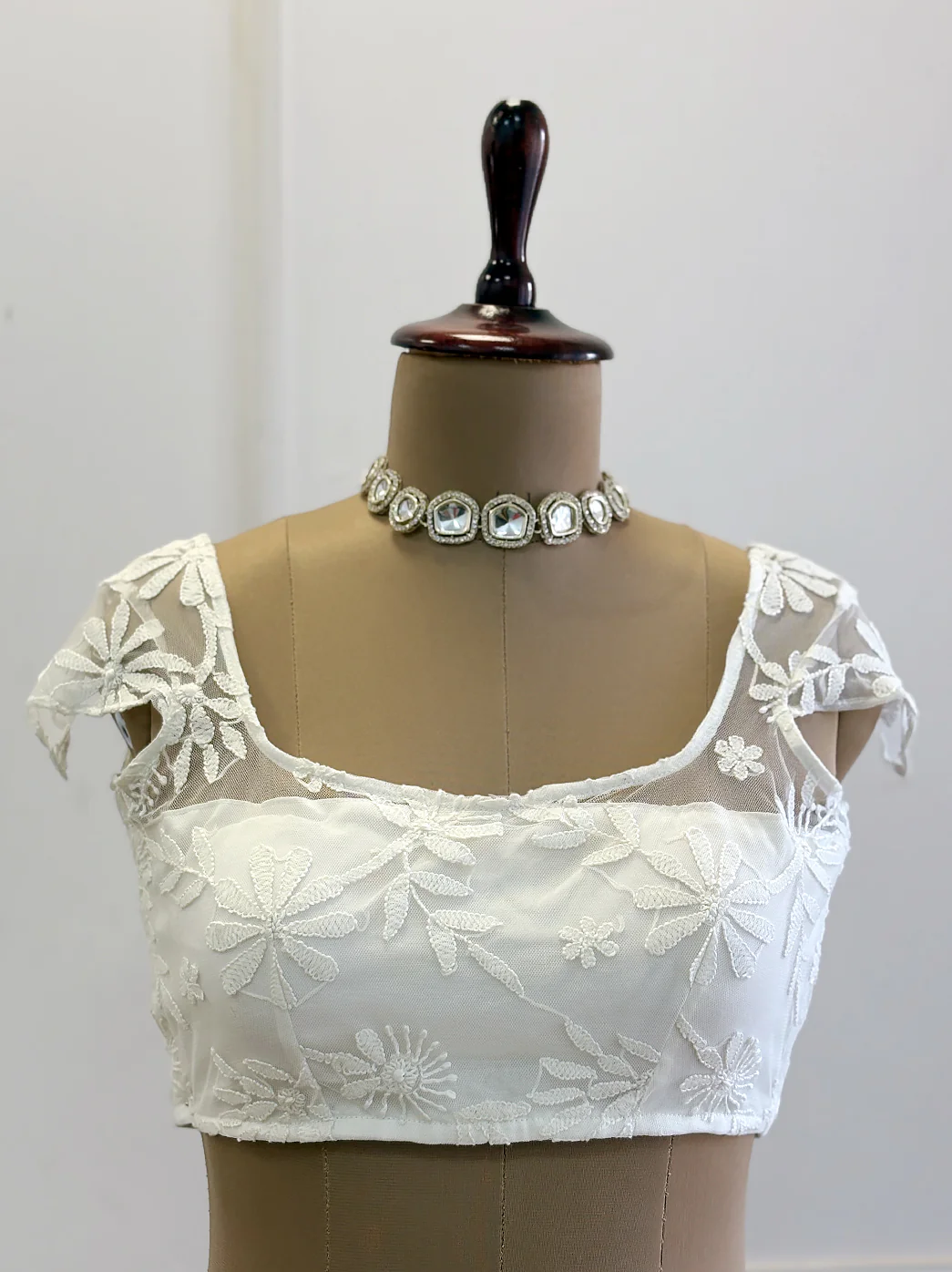 Georgette Chikankari Blouse For Saree - White - Image 5