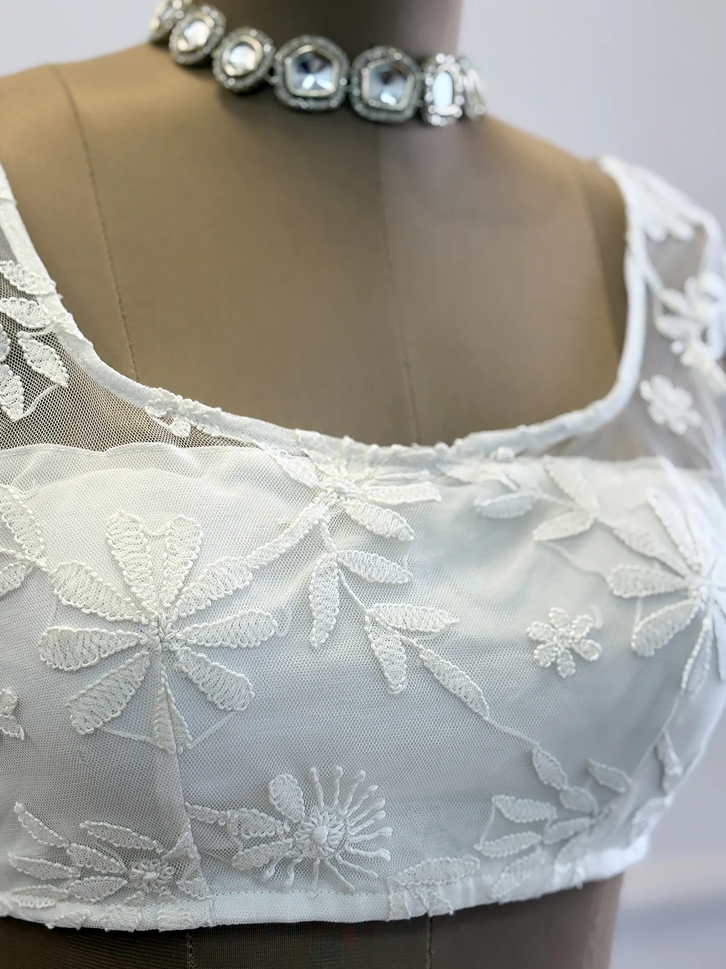 Georgette Chikankari Blouse For Saree - White - Image 6