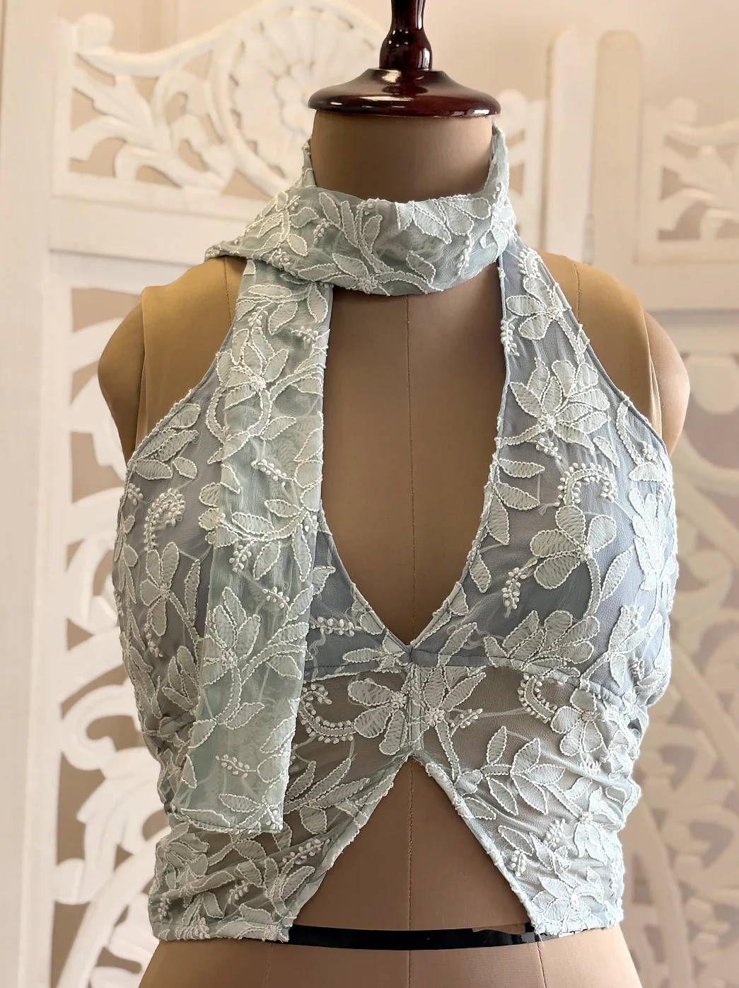Georgette Tepchi Work Blouse With Scarf - Grey - Image 4