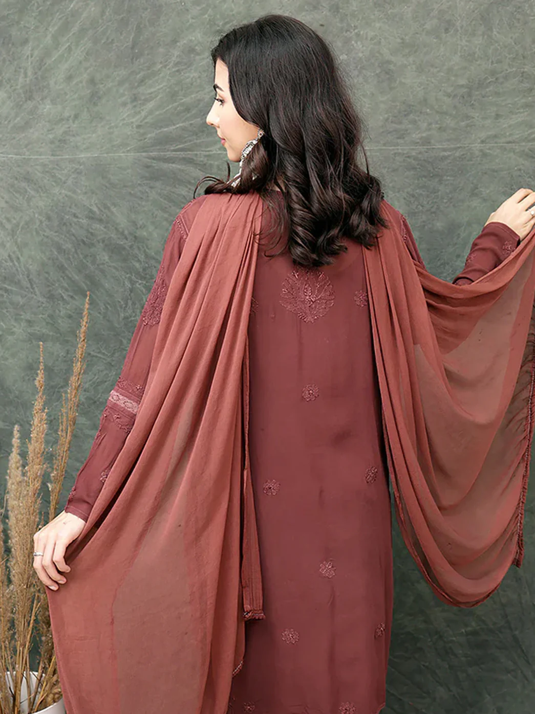 Giva Viscose Chikankari Kurti Garara Set with Dupatta - Choco - Image 5