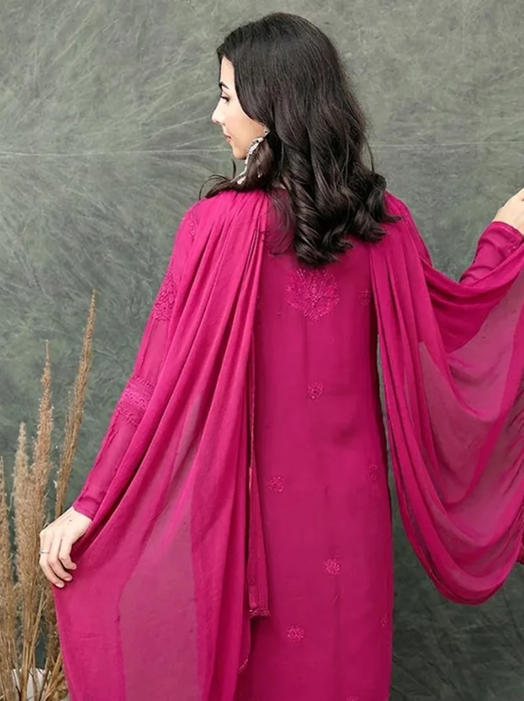 Giva Viscose Chikankari Kurti Garara Set with Dupatta - Hot Pink - Image 4