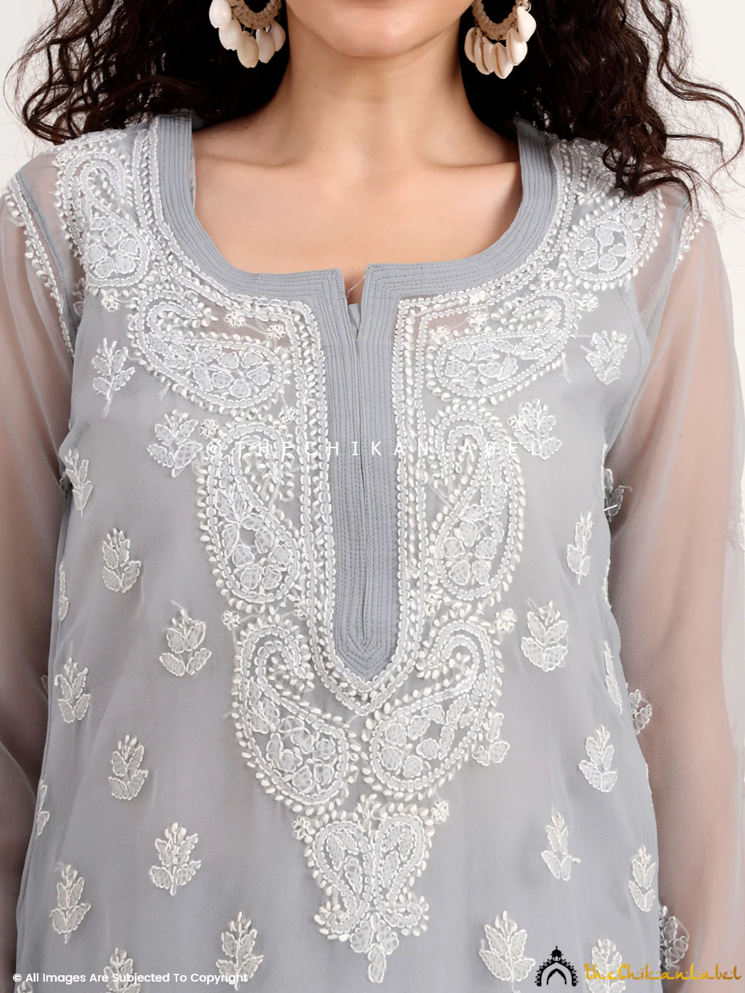 Mahak Georgette Chikankari Straight Kurti with Inner - Gray - Image 2