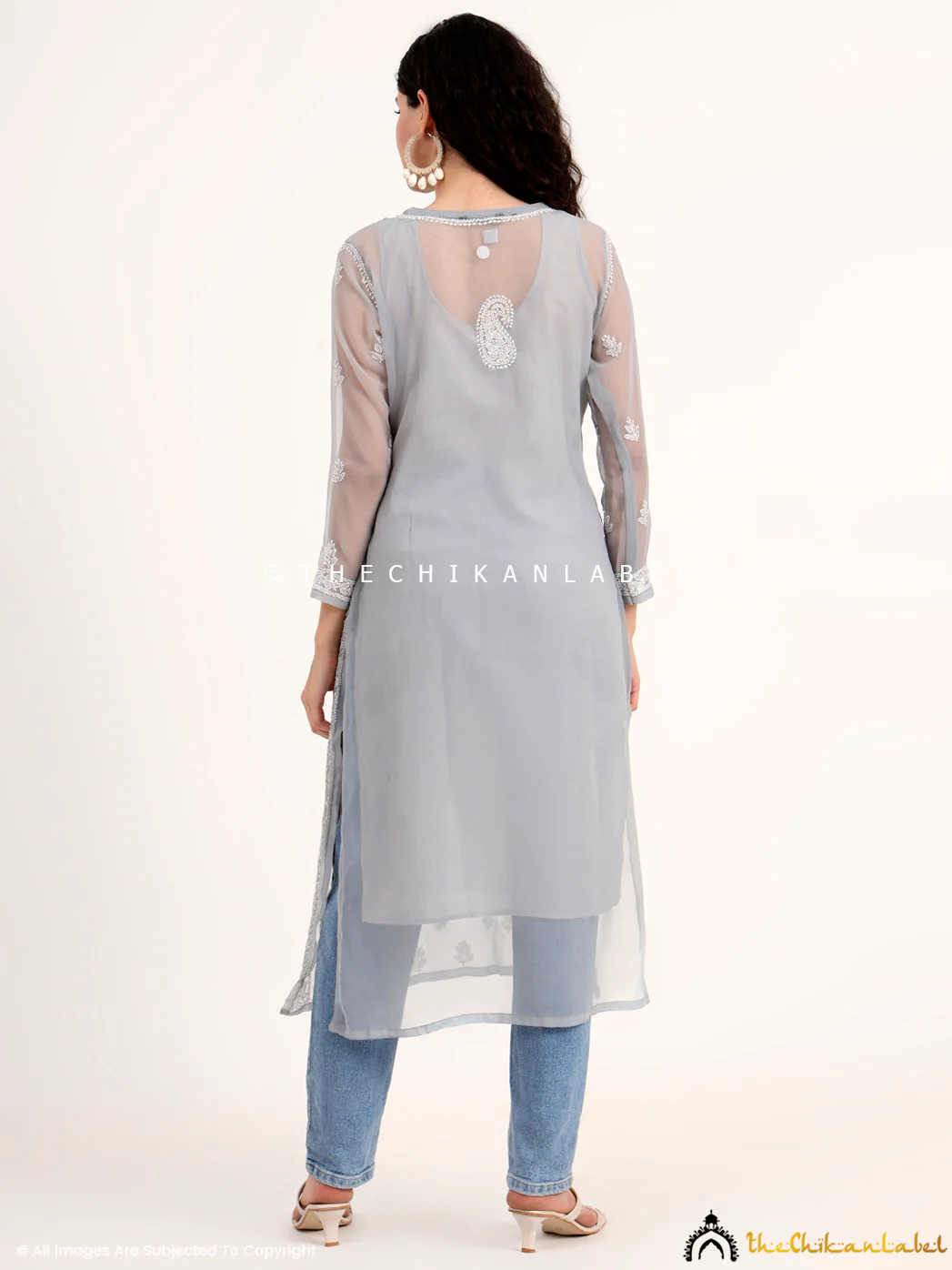 Mahak Georgette Chikankari Straight Kurti with Inner - Gray - Image 3