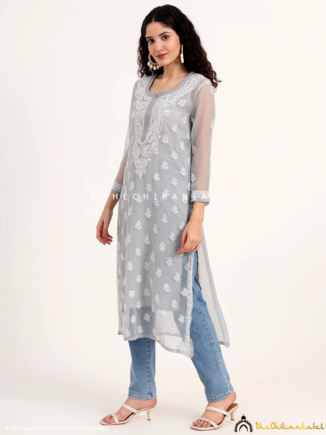 Mahak Georgette Chikankari Straight Kurti with Inner - Gray - Image 4