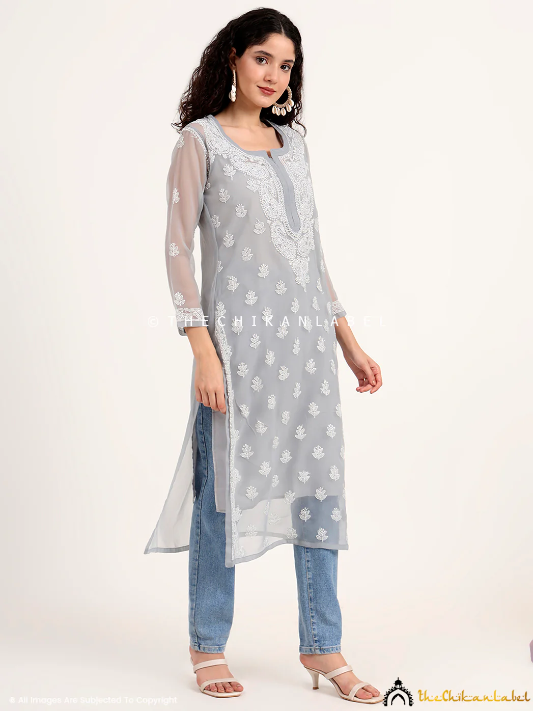 Mahak Georgette Chikankari Straight Kurti with Inner - Gray - Image 5