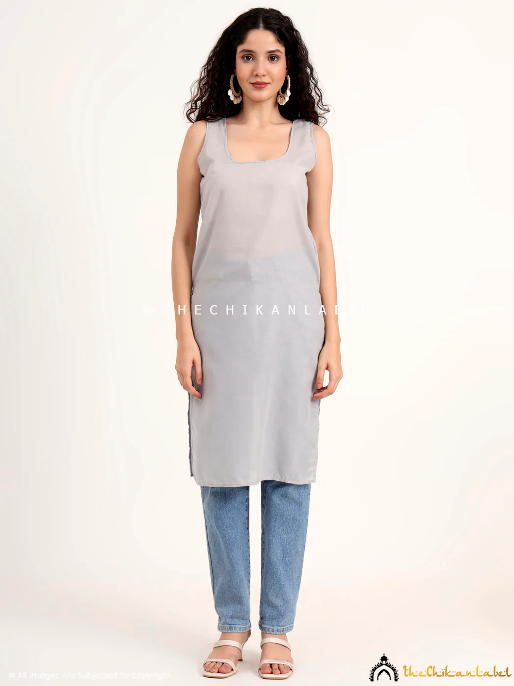Mahak Georgette Chikankari Straight Kurti with Inner - Gray - Image 7