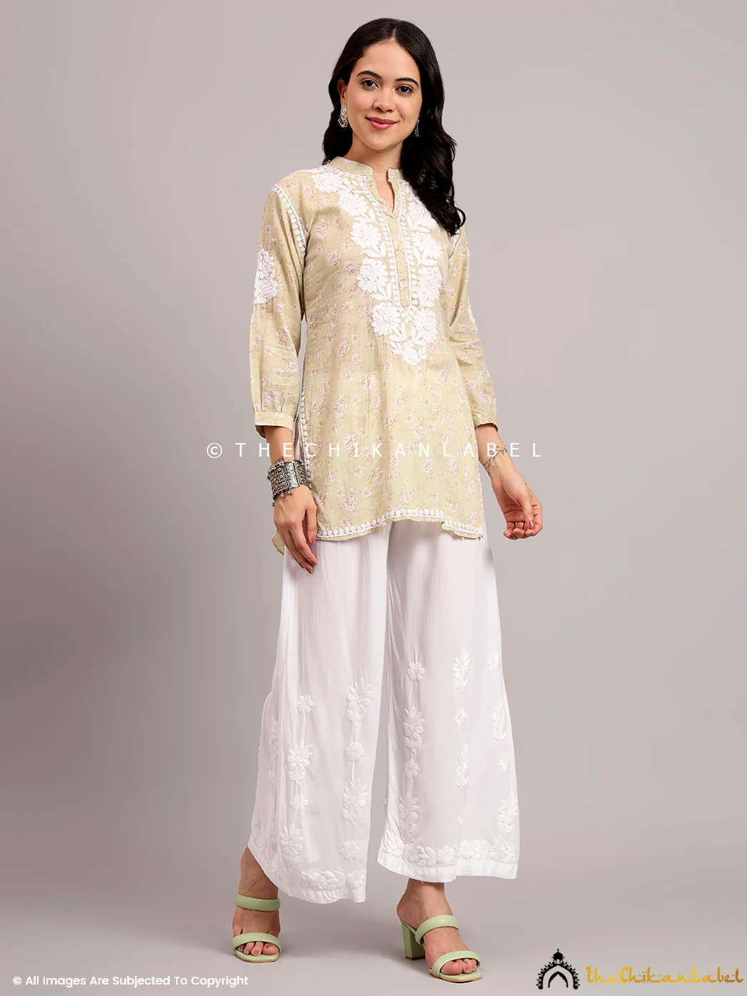 Aarini Mulmul Printed Chikankari Short Kurta - Green - Image 6