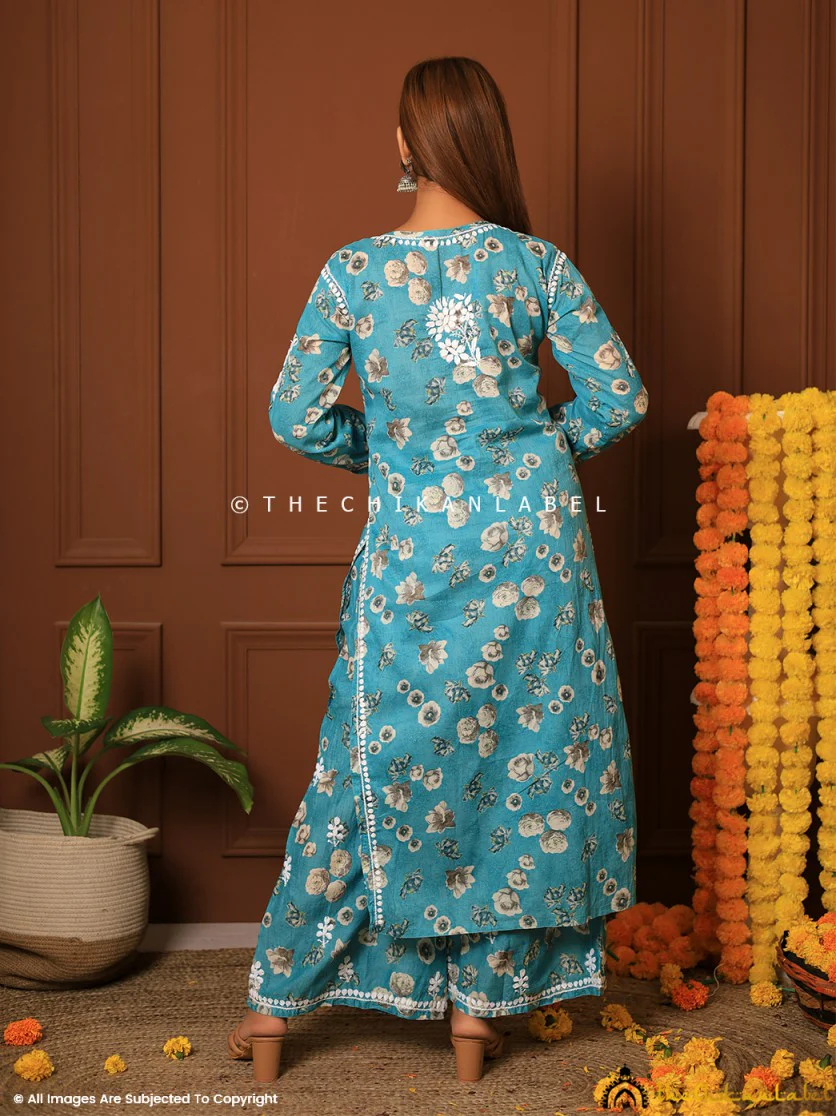 Afiya Mulmul Cotton Chikankari Kurta Set -Green - Image 10