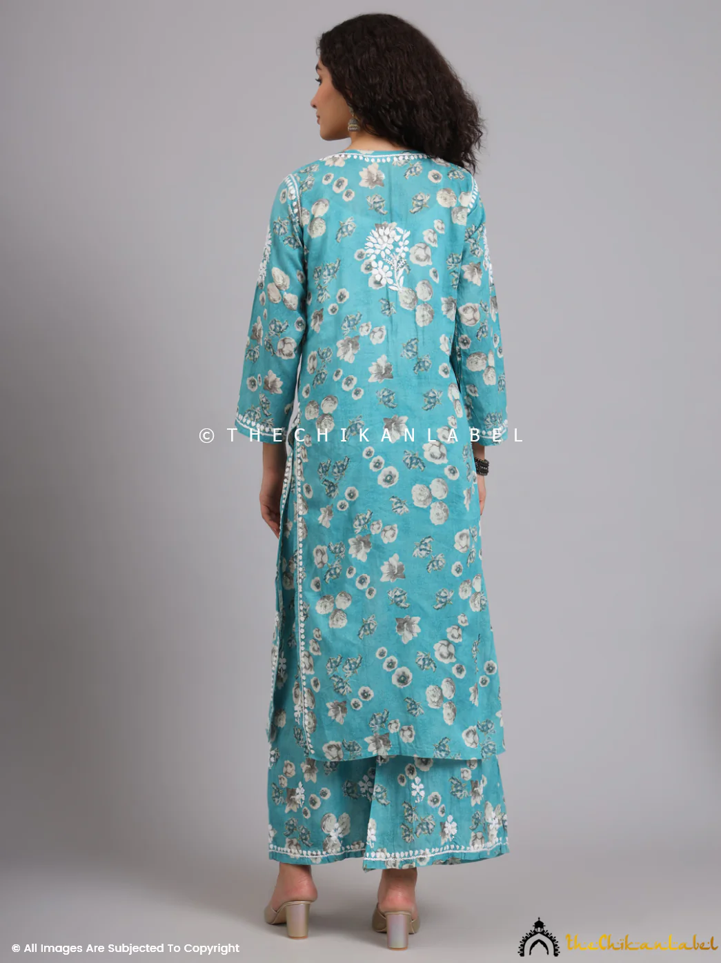 Afiya Mulmul Cotton Chikankari Kurta Set -Green - Image 3