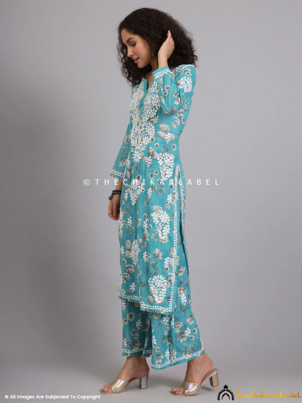 Afiya Mulmul Cotton Chikankari Kurta Set -Green - Image 5