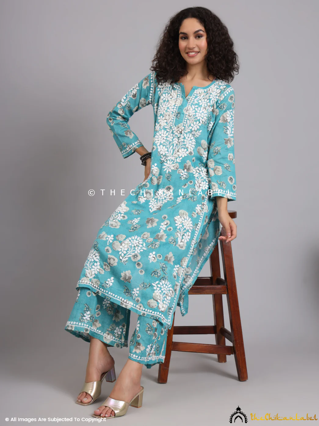 Afiya Mulmul Cotton Chikankari Kurta Set -Green - Image 6